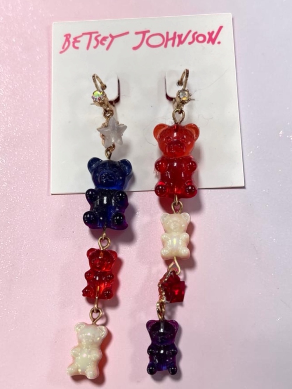 BETSEY JOHNSON RARE Americana Red White Blue Patriotic Earrings COLLECTIBLE NWT